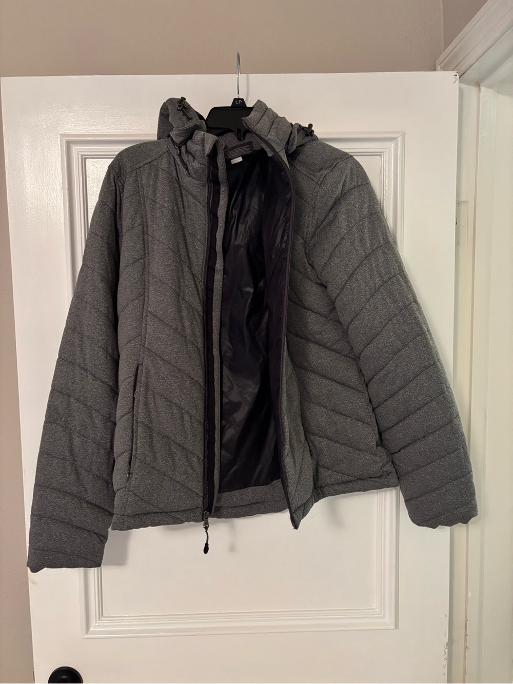 Womens Gray Quilted Hooded Jacket